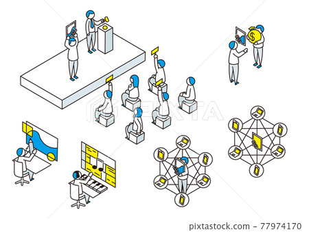 Isometric diagrams such as NFT blockchain 77974170