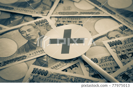 X and 10,000 yen bill x 10,000 yen bill x stamp money cash bill 77975013