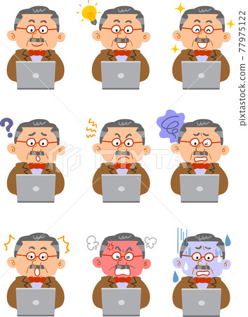 操作筆記本電腦的富豪企業主的九種面部表情 77975122