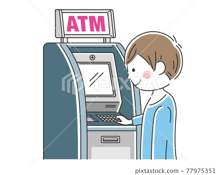 Illustration of a man using an ATM 77975351
