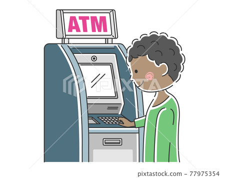 Illustration of a man using an ATM Illustration of a man using an ATM 77975354