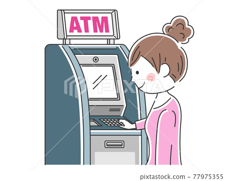 一個女人使用 ATM 的插圖 一個女人使用 ATM 的插圖 77975355