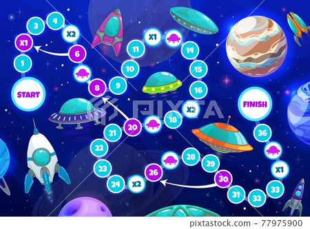 Kids boardgame with spaceships and planets, riddle Kids boardgame with spaceships and planets, riddle 77975900