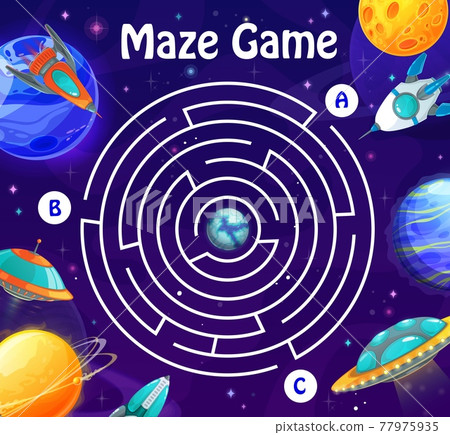 Space labyrinth maze in galaxy, vector boardgame Space labyrinth maze in galaxy, vector boardgame 77975935