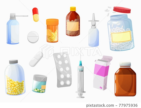 Cartoon pills, drugs and medicaments packaging Cartoon pills, drugs and medicaments packaging 77975936