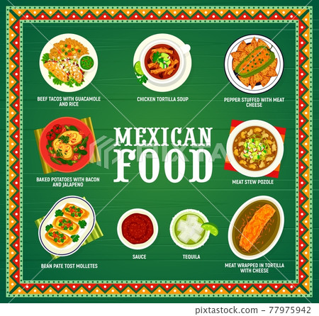 Mexican cuisine dishes, food menu tacos and meat 77975942