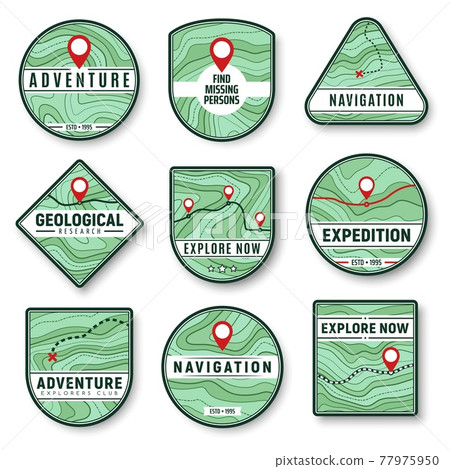 Topography, navigation icons with topographic map Topography, navigation icons with topographic map 77975950