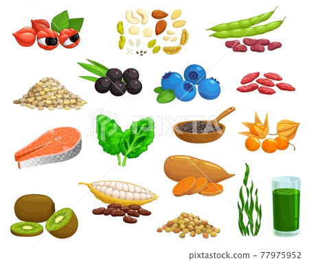 Superfoods products, healthy food seeds and fruits 77975952