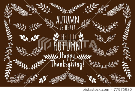 Autumn leaves and floral elements, plant branches 77975980