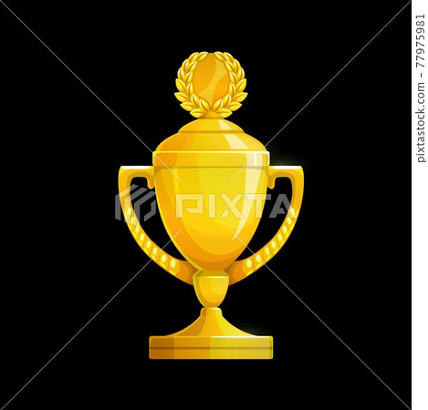 Golden trophy cup icon, vector gold goblet or cup 77975981