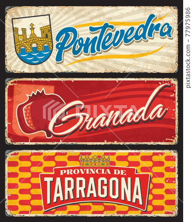 Spain Pontevedra, Granada, Tarragona metal plates Spain Pontevedra, Granada, Tarragona metal plates 77975986