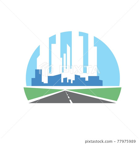 Highway icon with city skyscrapers on horizon 77975989