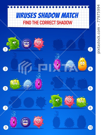 Kids find correct shadow puzzle game with viruses 77975994