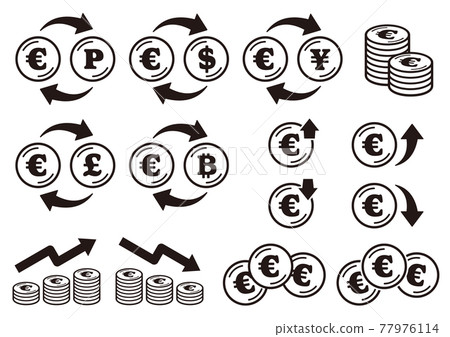Coin icon set with euro sign black line 77976114