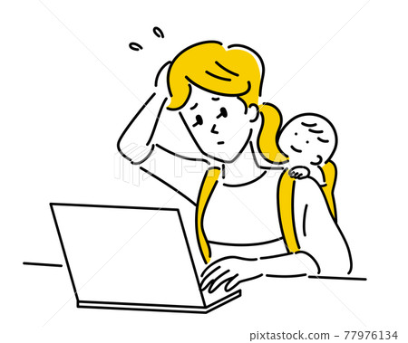 懷抱嬰兒工作的女性插畫素材 77976134