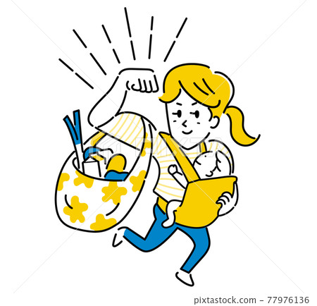 強勢媽媽抱著寶寶購物的插畫素材 77976136