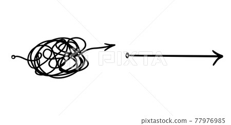 confusion clarity or path vector idea concept. Simplifying the complex. messy line like hard and easy way. Doodle vector illustration . confusion clarity or path vector idea concept. Simplifying the complex. messy line like hard and easy way. Doodle vector illustration . 77976985