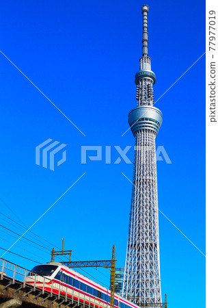 Tokyo Sky Tree & Blue Sky & Tobu Railway (Express train) 77977019