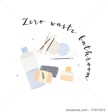 Bathroom accessories, bath items. Dental cleaning tools, natural skin care, organic cosmetics. Zero waste bathroom, reusable products. Eco friendly lifestyle. Vector flat cartoon illustration Bathroom accessories, bath items. Dental cleaning tools, natural skin care, organic cosmetics. Zero waste bathroom, reusable products. Eco friendly lifestyle. Vector flat cartoon illustration 77977972