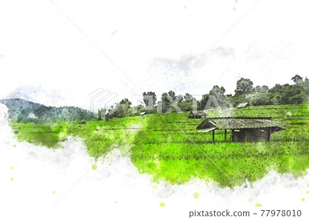 Abstract colorful shape on mountain peak and tree landscape on watercolor illustration painting background. Abstract colorful shape on mountain peak and tree landscape on watercolor illustration painting background. 77978010