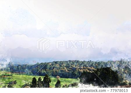 Abstract colorful shape on mountain peak and tree landscape on watercolor illustration painting background. Abstract colorful shape on mountain peak and tree landscape on watercolor illustration painting background. 77978013