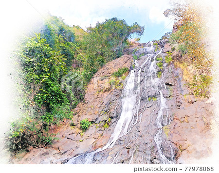 Abstract colorful mountain and field landscape on watercolor illustration painting background. 77978068