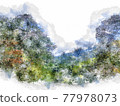 Abstract colorful mountain and field landscape on watercolor illustration painting background. 77978073