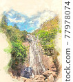 Abstract colorful mountain and field landscape on watercolor illustration painting background. 77978074