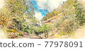 watercolor, mountain, landscape 77978091