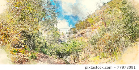 watercolor, mountain, landscape 77978091