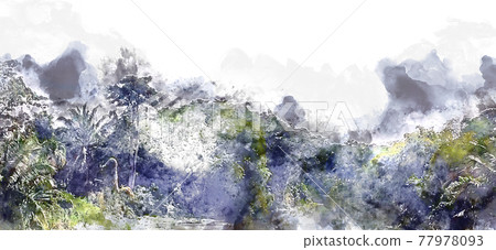 Abstract colorful mountain and field landscape on watercolor illustration painting background.	 77978093