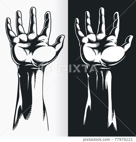 Silhouette Hand Grasping Open Palm Stencil Reaching Vector Drawing 77978221