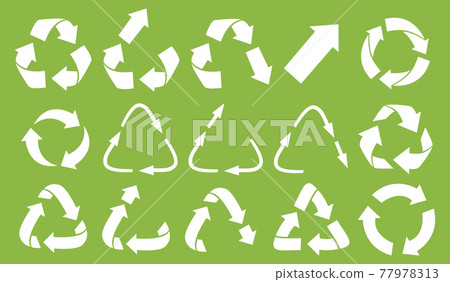 Vector recycling, upcycling and downcycling signs, isolated on white background. Green reuse symbols for ecological design. Zero waste lifestyle. 77978313