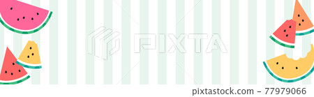 Cute summer watermelon illustration banner with striped background Cute summer watermelon illustration banner with striped background 77979066