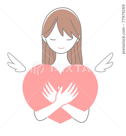 一個年輕女子抱著一顆心的插圖 77979269