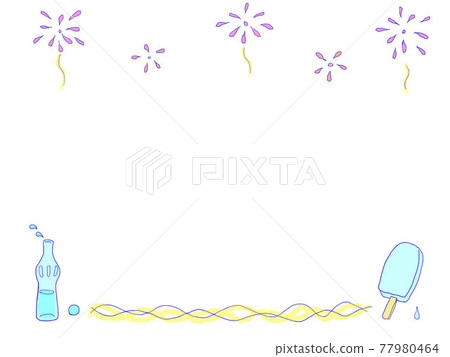 Summer day frame fireworks, ice cream and ramune Summer day frame fireworks, ice cream and ramune 77980464
