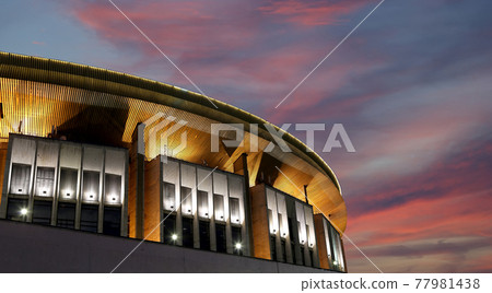 Olympic Stadium building (at night) in Moscow, Russia. Olympic is one of the largest indoor sports and concert complex in Russia and Europe Olympic Stadium building (at night) in Moscow, Russia. Olympic is one of the largest indoor sports and concert complex in Russia and Europe 77981438