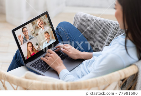 Be safe, social distance and online chat with webcam 77981690