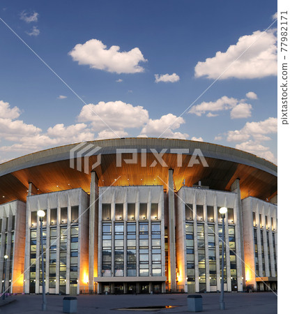 Olympic Stadium building (at night) in Moscow, Russia. Olympic is one of the largest indoor sports and concert complex in Russia and Europe Olympic Stadium building (at night) in Moscow, Russia. Olympic is one of the largest indoor sports and concert complex in Russia and Europe 77982171