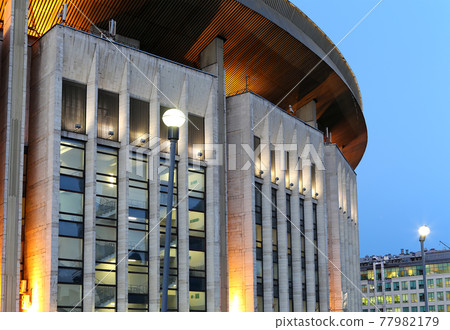 Olympic Stadium building (at night) in Moscow, Russia. Olympic is one of the largest indoor sports and concert complex in Russia and Europe Olympic Stadium building (at night) in Moscow, Russia. Olympic is one of the largest indoor sports and concert complex in Russia and Europe 77982179