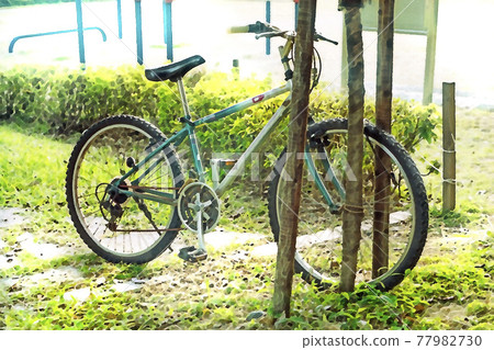 Scenery with bicycles Bicycles parked in the park Scenery with bicycles Bicycles parked in the park 77982730