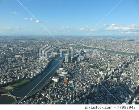 View from Tokyo Sky Tree Tenbo Corridor (Northeast side, Ibaraki area, Sumida River, Arakawa, Mt. Tsukuba, etc.) 77982942