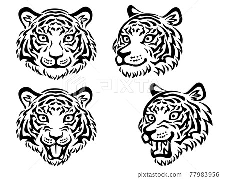 Tiger face (front, diagonal, open mouth) 77983956