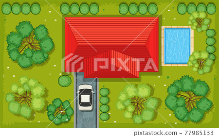 Top view of a house with garden area Top view of a house with garden area 77985133