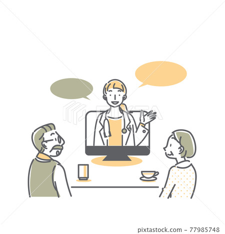 Senior couple consulting a doctor online 77985748