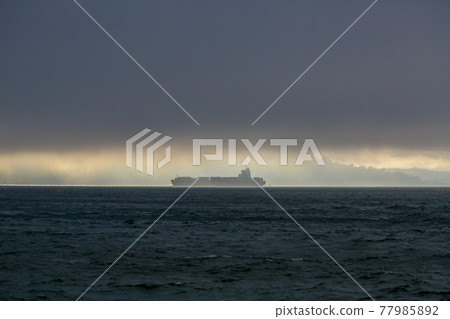 A cargo ship off the coast of San Francisco Bay A cargo ship off the coast of San Francisco Bay 77985892