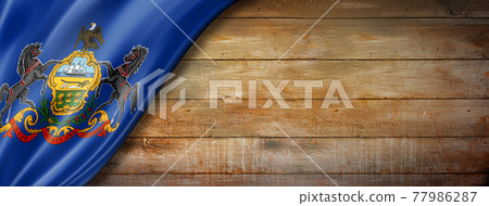 Pennsylvania flag on old wood wall banner, USA 77986287