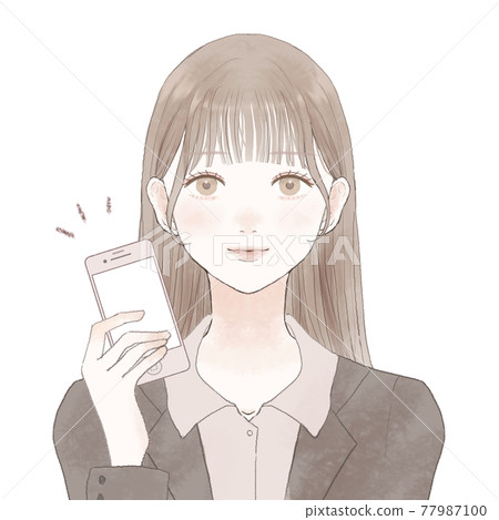 一個穿著西裝的女人拿著智能手機 一個穿著西裝的女人拿著智能手機 77987100