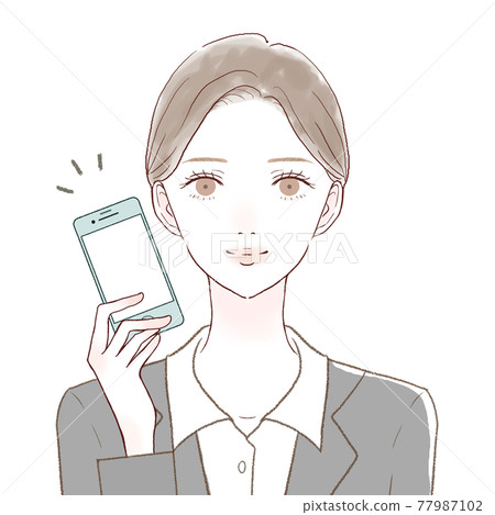 一個穿著西裝的女人拿著智能手機 一個穿著西裝的女人拿著智能手機 77987102