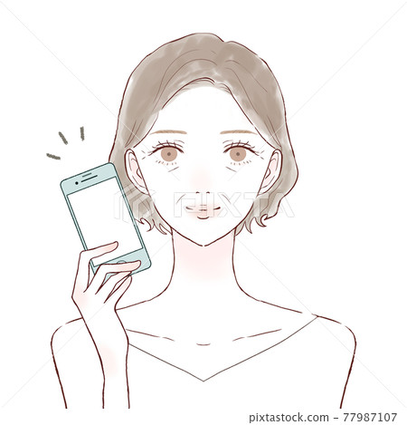 Middle-aged woman with a smartphone Middle-aged woman with a smartphone 77987107